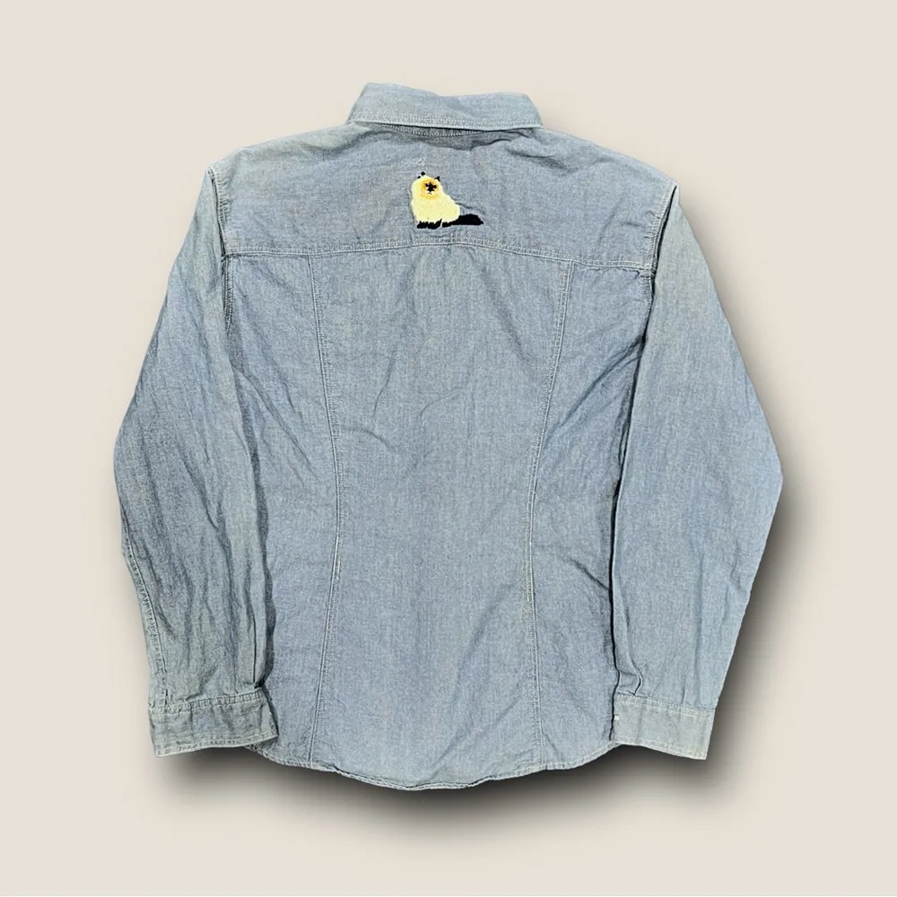 Vintage 90’s Embroidered Cats Denim Jean Jacket Blue Size M - Image 3