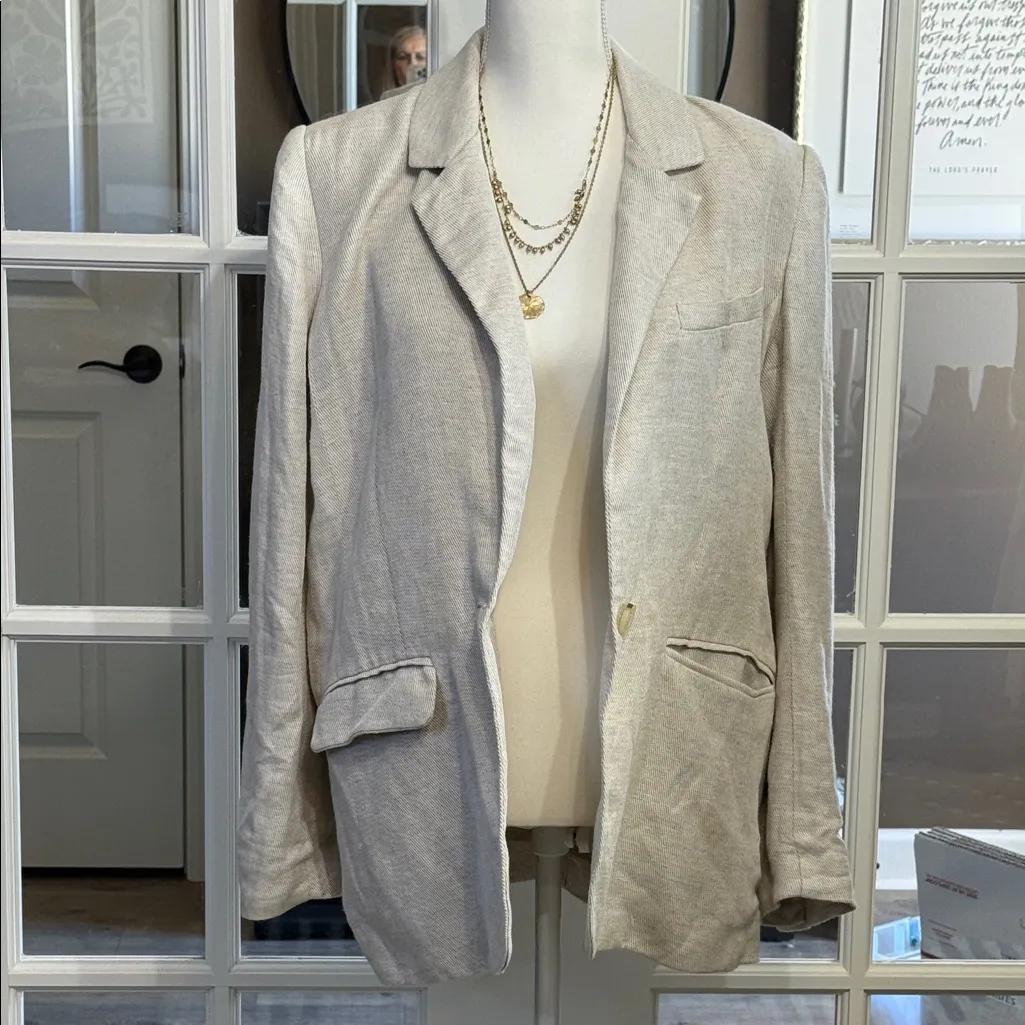 FREE PEOPLE Mari Solid Linen Blend Cream Blazer Size Small - Image 3