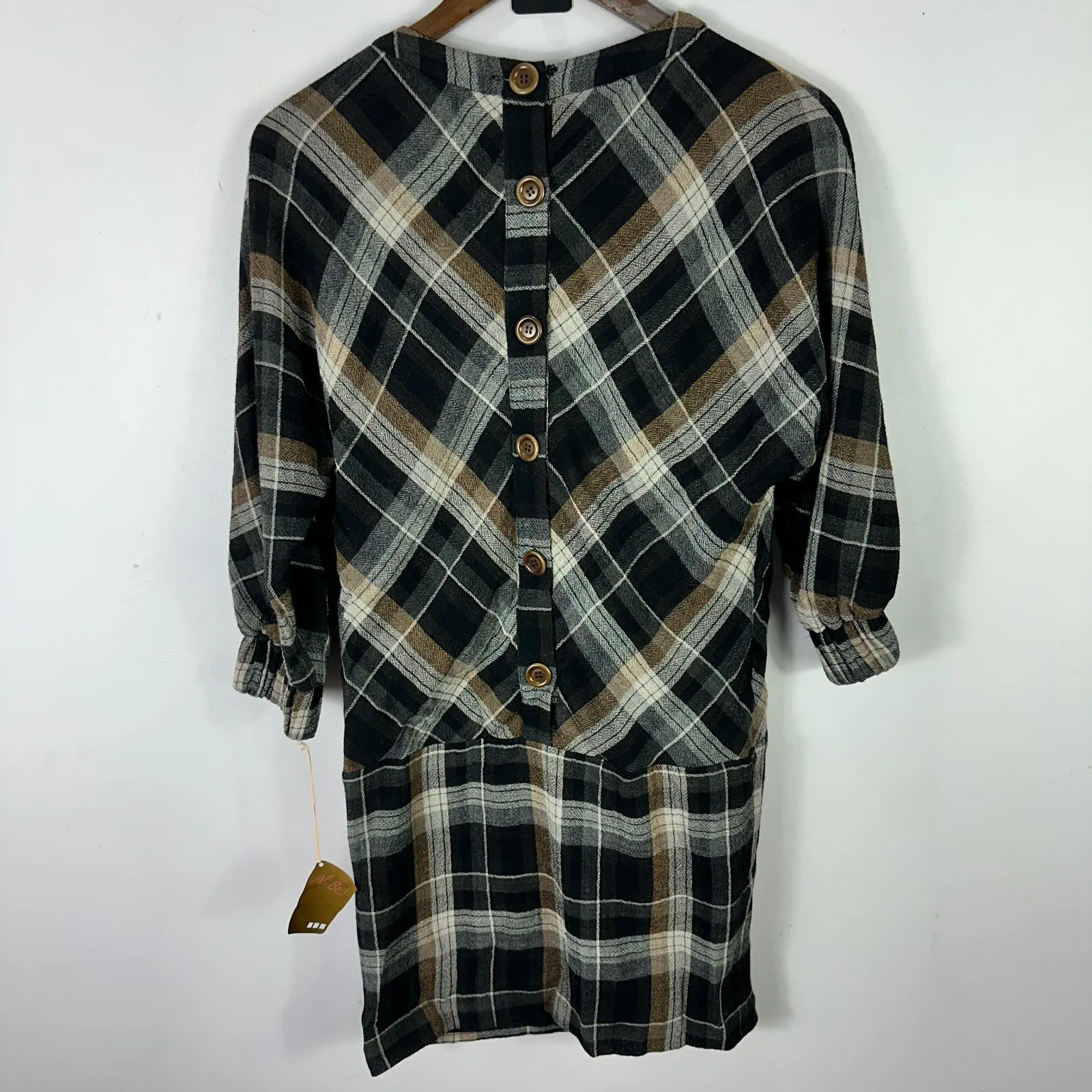 Ali Ro Mini Dress 2 Plaid Wool Blend Button Back Dark Academia Preppy Office - Image 3