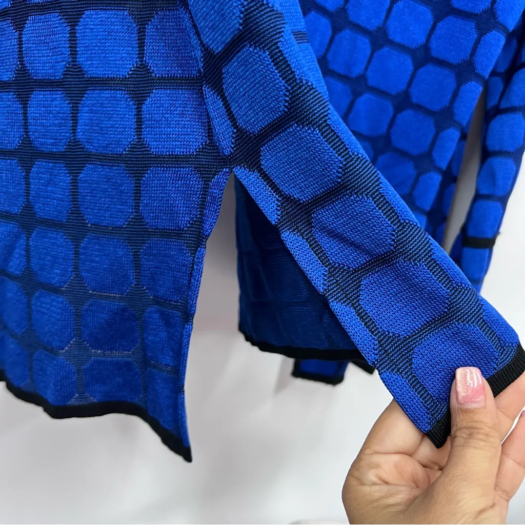 Ming Wang S Royal Blue Geometric Women's Blazer grid knit ONE BUTTON MISSING - Image 9