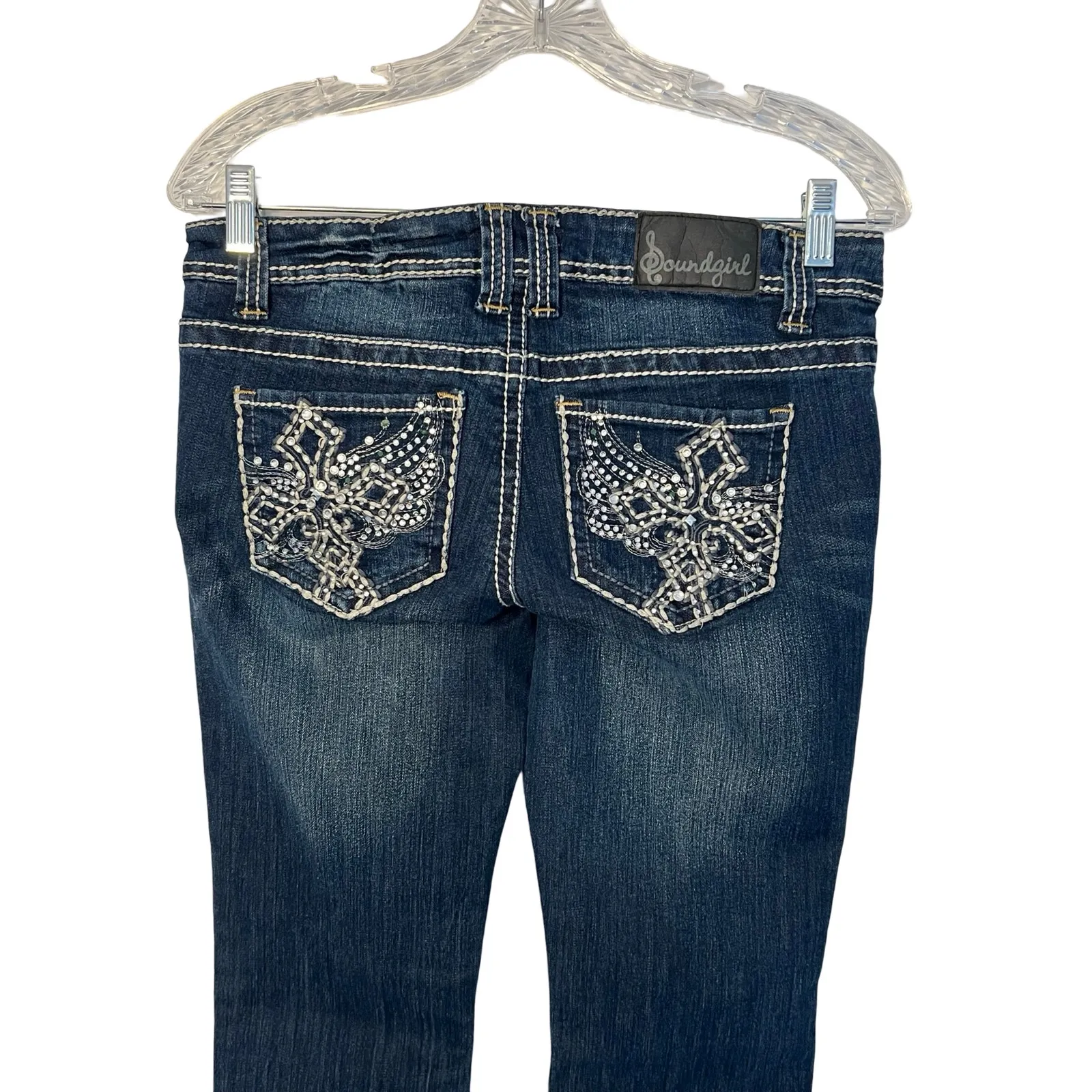 SOUNDGIRL Womens Jeans Size 9 Dark Wash Blue Bootcut Embroidered Low Rise - Image 4