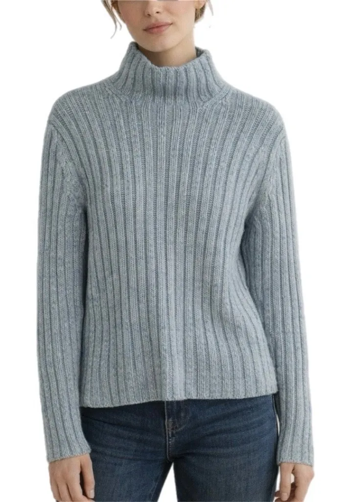 Autumn Cashmere Light Blue Ribbed Mock Neck 100% Cashmere Sweater Size Large - Image 1