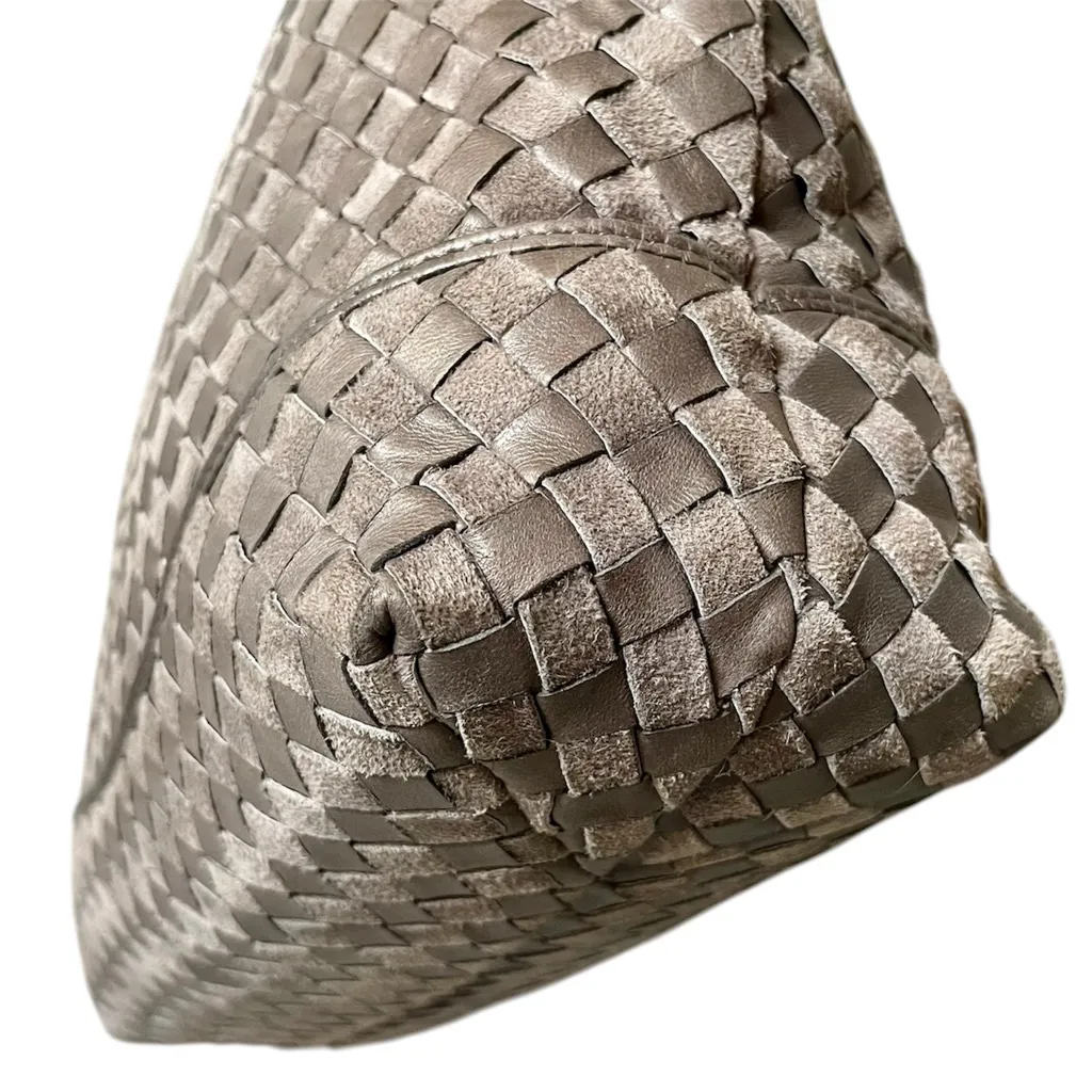 Bally Gray Woven Leather & Suede Vintage Intrecciato Double Strap Shoulder Bag - Image 7