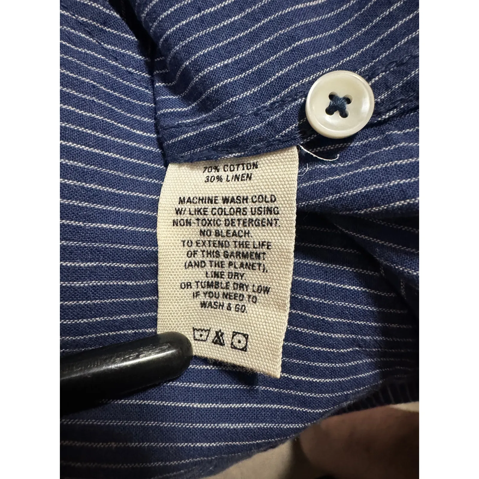 Alex Mill Cotton Linen Button Down Shirt Blue Pin Stripe Wash & Go Medium - Image 6