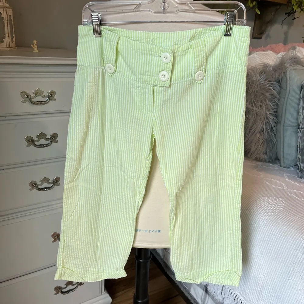 Searsucker Lime Green Cotton Pants Capri Cropped Womens Small - Image 9