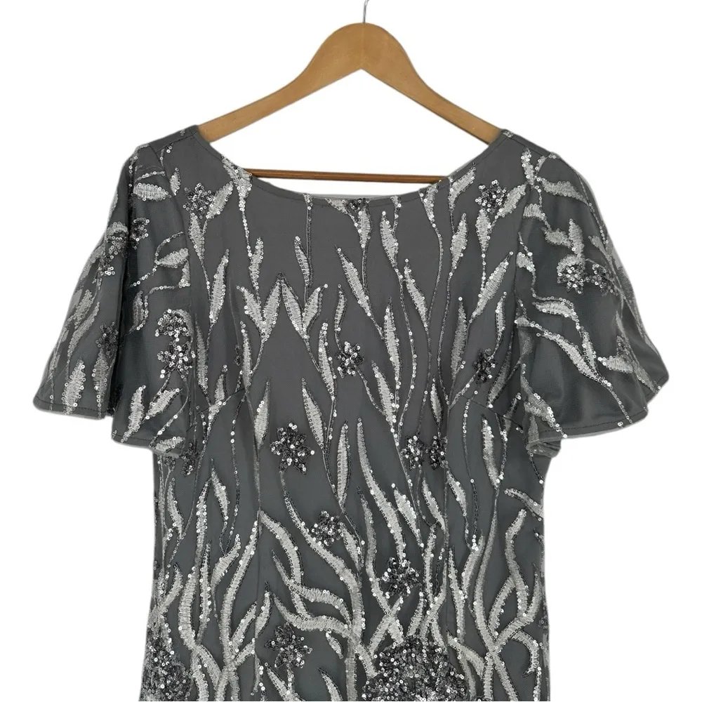 JS Collections Lyra Flutter Cocktail Dress size 10 Silver Grey Sequins Evening - Image 4