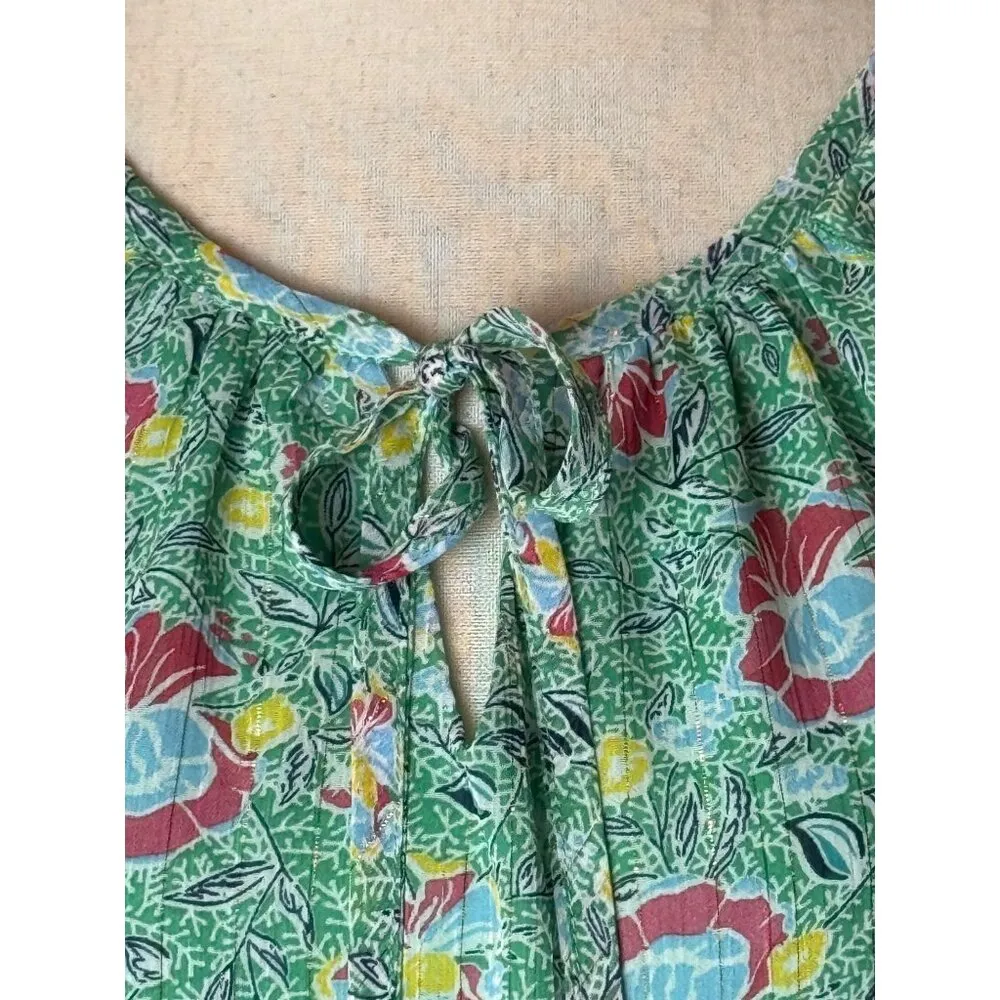 Jade Shirt Women Large Green‎ Floral Ruffle Bell Sleeve Peasant Top Boho Cottage Green - Image 7