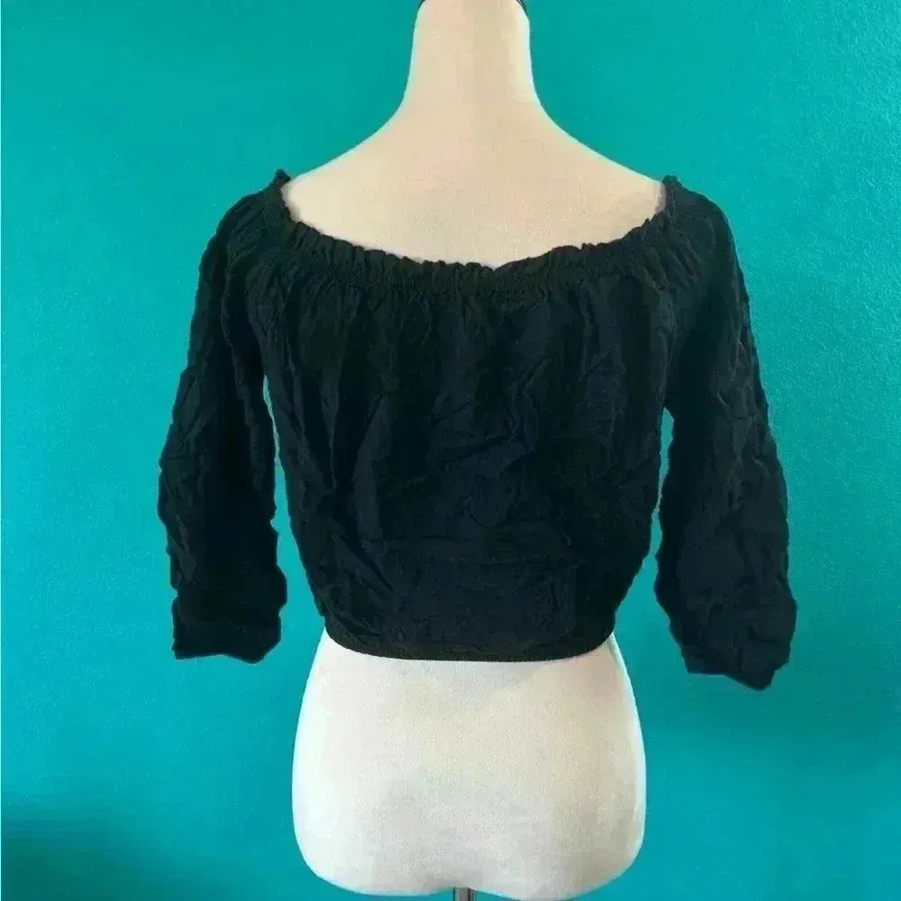 Brandy Melville off the shoulder black long sleeve crop top - Image 2