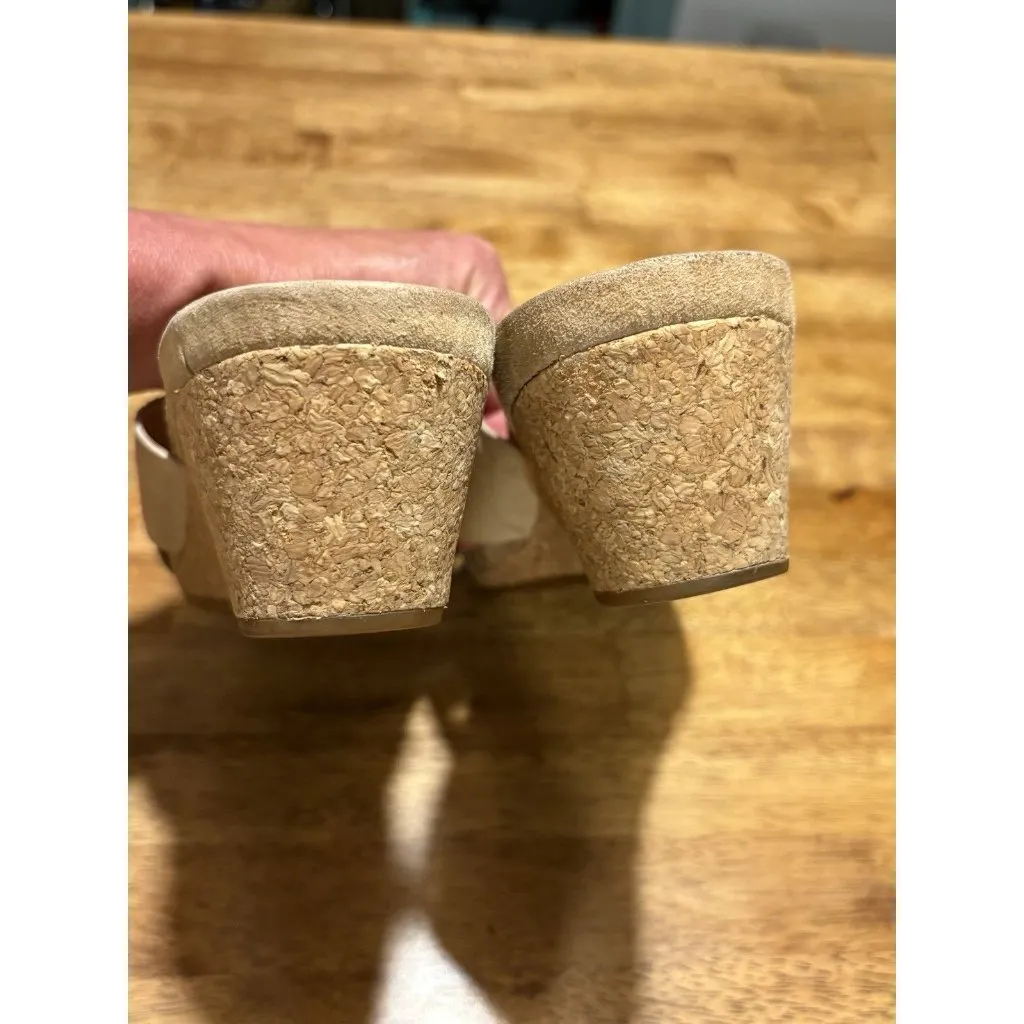 UGG Size 9 Lyra Beige Leather Cork Wedge Strappy Sandals - Image 9