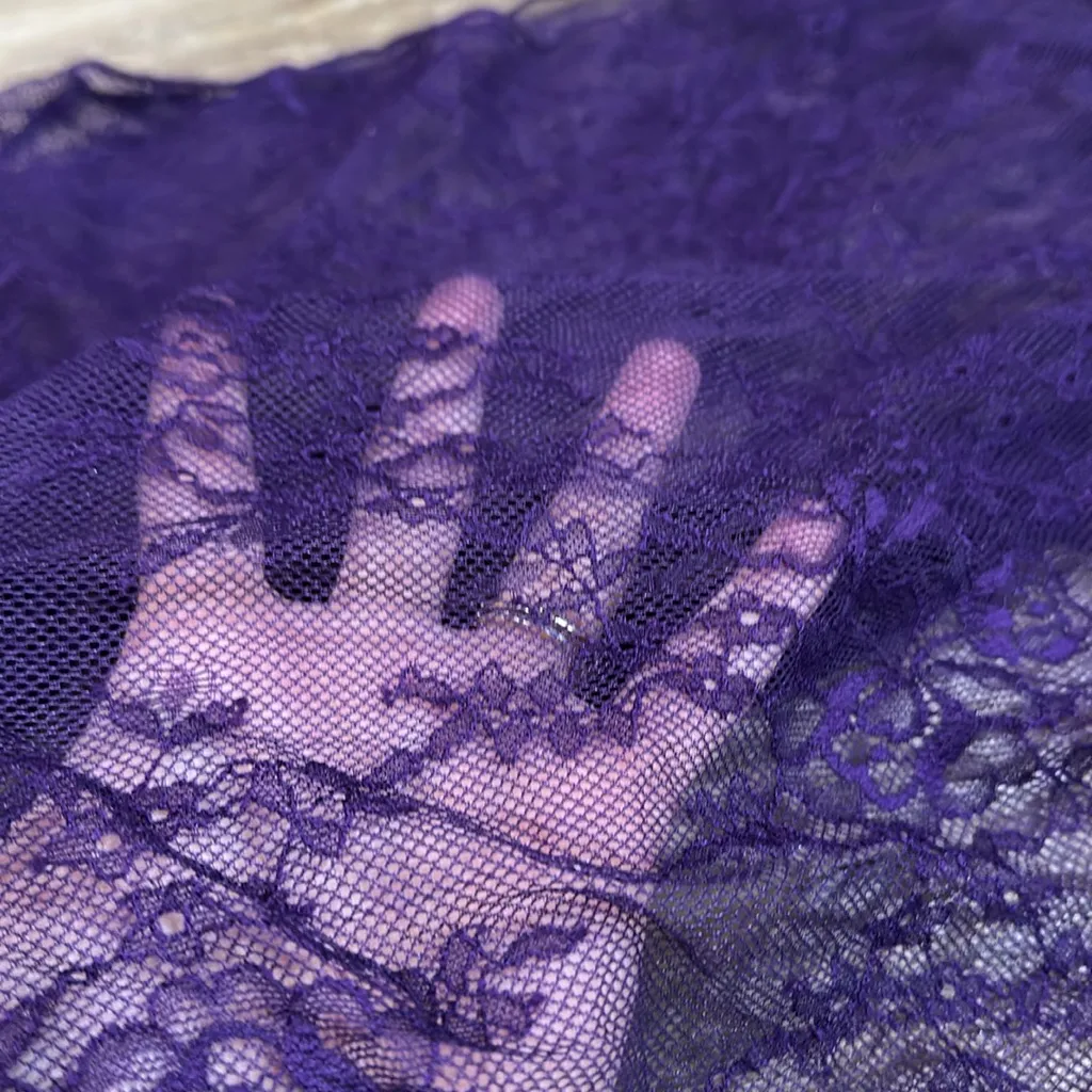 Purple Lace Long Sleeve Crop Top and Bralette Set - Image 3