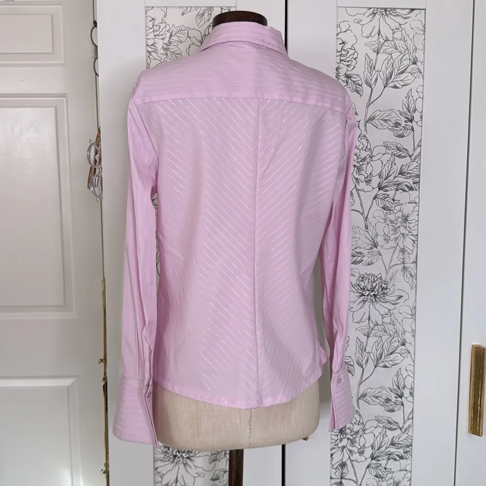 Y2k vintage Pink Metallic stripe button down shirt Size L - Image 8