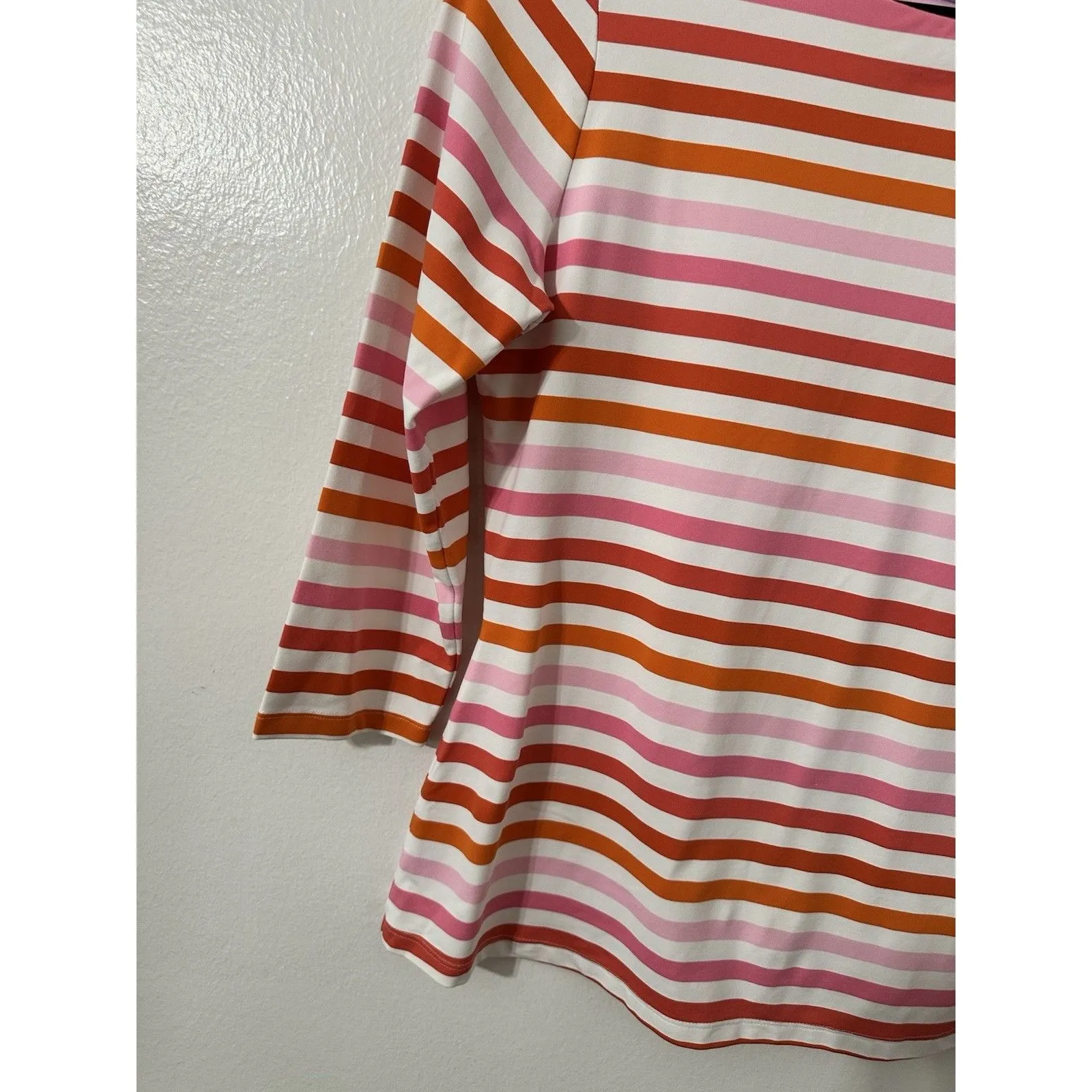 J. McLaughlin Womens Catalina Cloth Striped Button Detail 3/4 Sleeve Pink Orange - Image 3