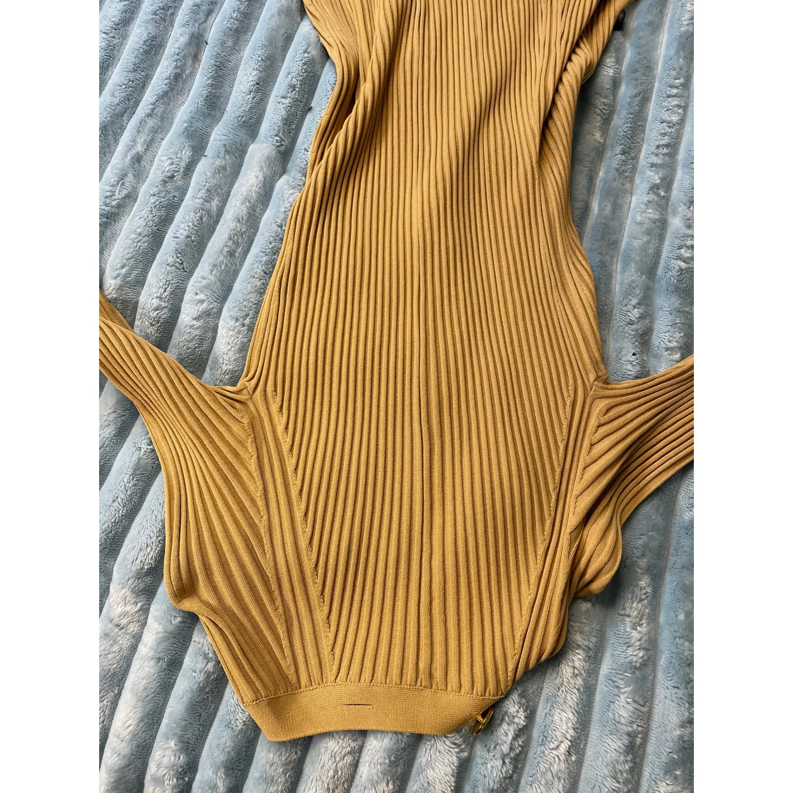 Proenza Schouler Ribbed Knit Long Sleeve Maxi Cardigan Dress Mustard Yellow S - Image 6