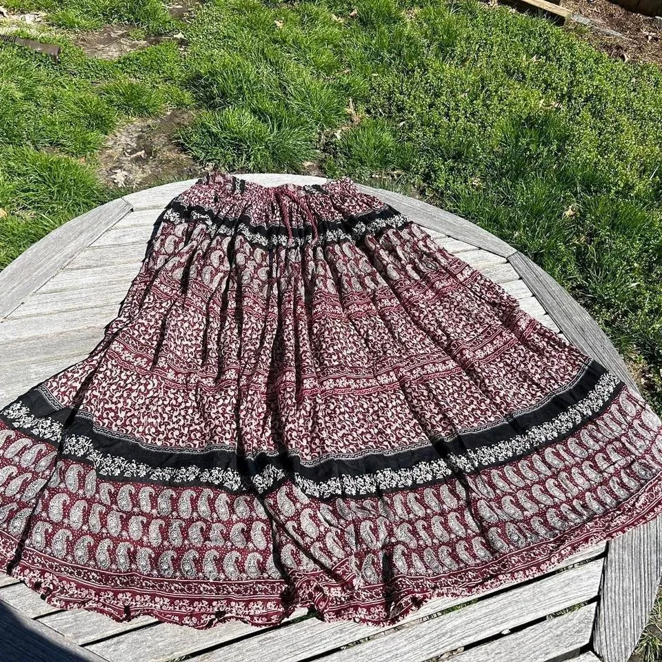 Vintage floral paisley fairy‎ skirt Huntington Ridge size large whimsy Red - Image 2