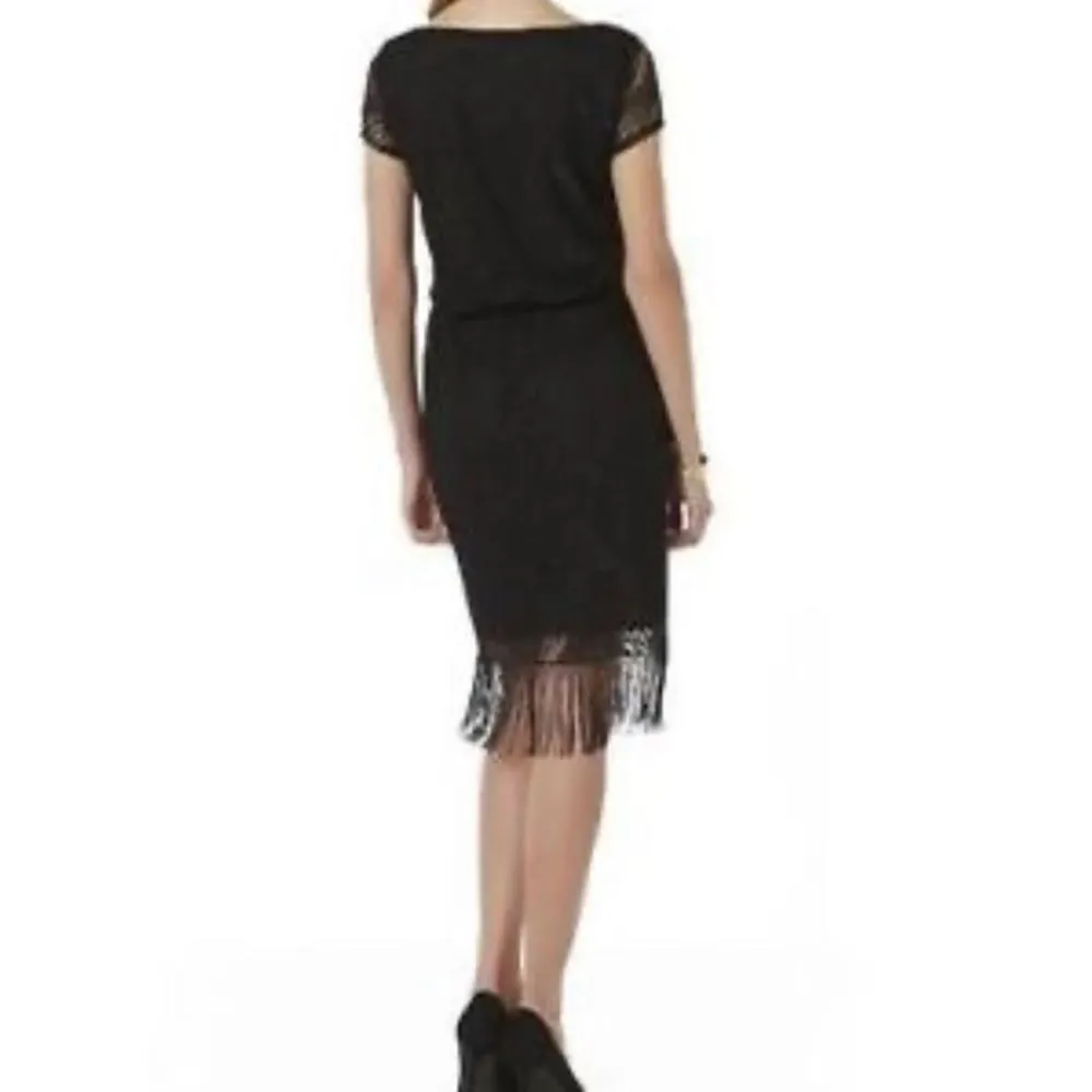 Women’s Covington Red crochet short sleeve Fringe midi dress size 12 casual - Image 8