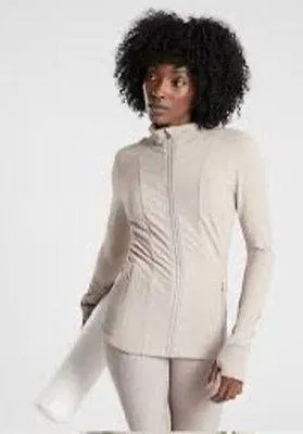 Athleta Shanti Jacket Yoga Workout Zip Front Stand Up Collar Powervita in Quail - Image 2