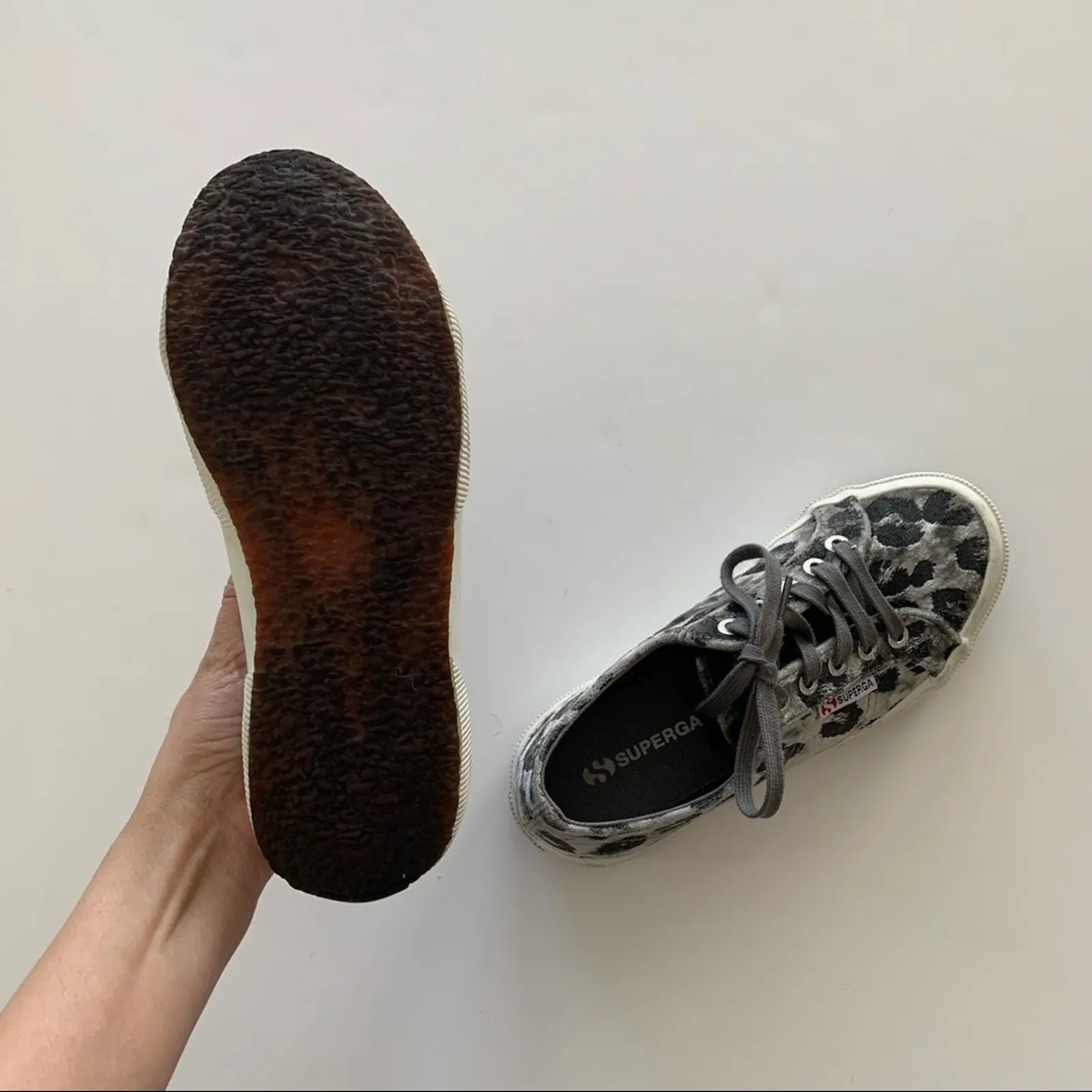 Superga Cheetah Print Sneakers Gray Velvet Women's Size 36 US 6 - Image 8