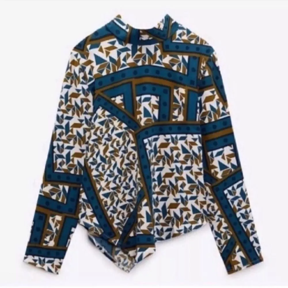 Zara Printed Pants Blue/Brown Set(Size Top
Medium/ Bottom Small) - Image 6