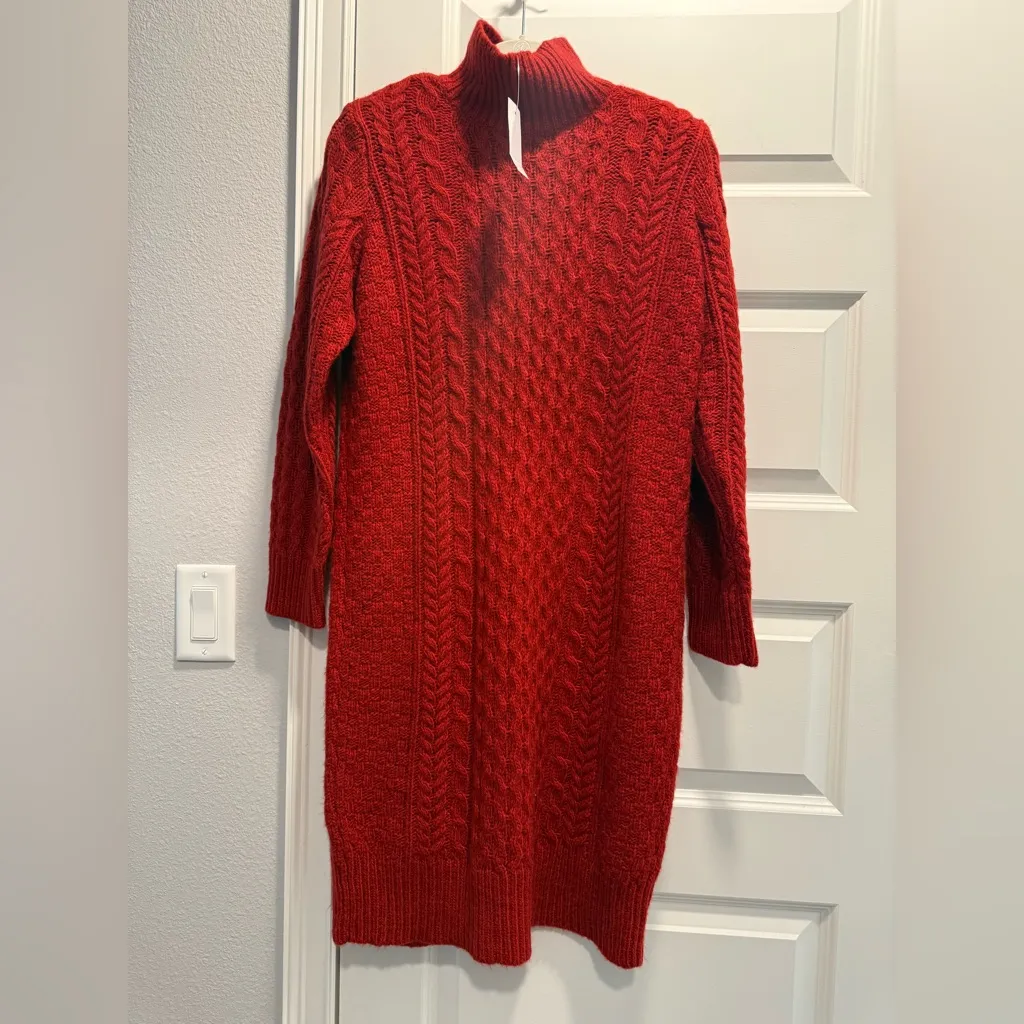 NWT Ann Taylor Dark Red Wine Burgundy Cable Knit Sweater Dress Medium - Image 2