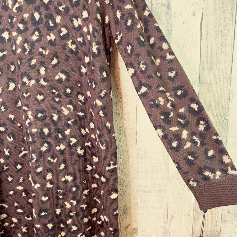 Tommy Hilfiger Cowlneck Size Medium Sweater Dress Leopard Print Brown & Tan - Image 4
