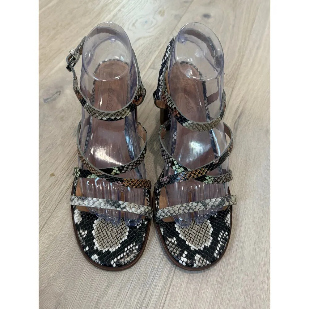 Madewell Heels Women 9.5 Snake Print The Edie Sandal Block Heel Leather Strappy - Image 2
