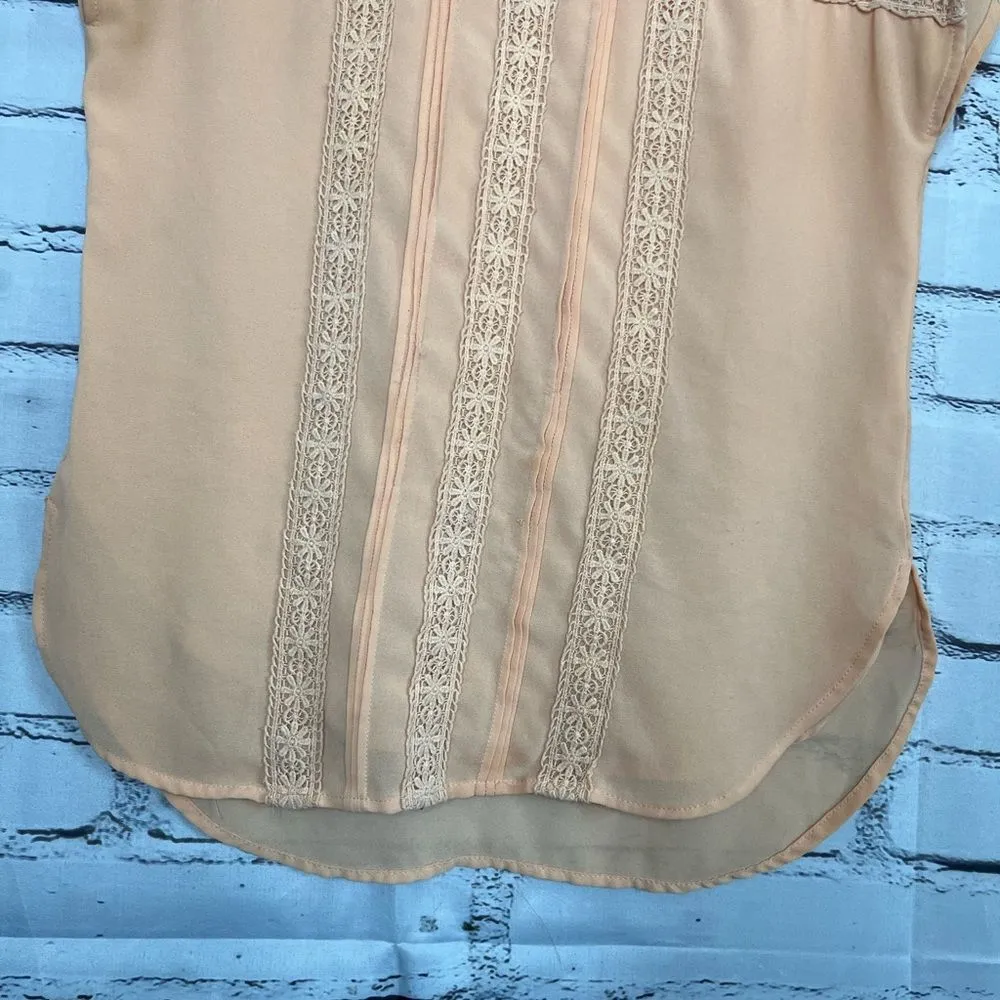 Naked Zebra Orange Cap Sleeve Flowy Pleated Blouse Relaxed Fit SZ M Ribbed Crew - Image 4