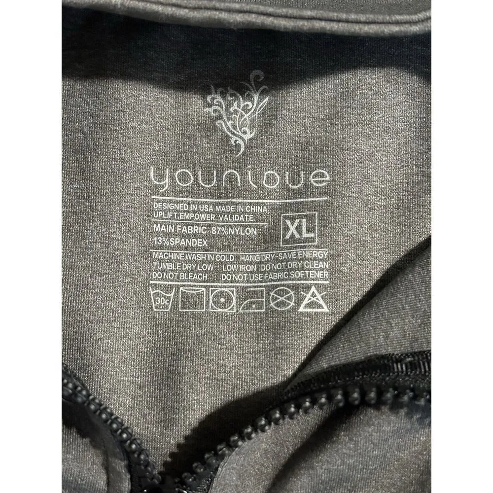 Younique Dark Gray/Black Zip Up Long Sleeve Athletic Jacket Pockets Size XL Logo Black - Image 8