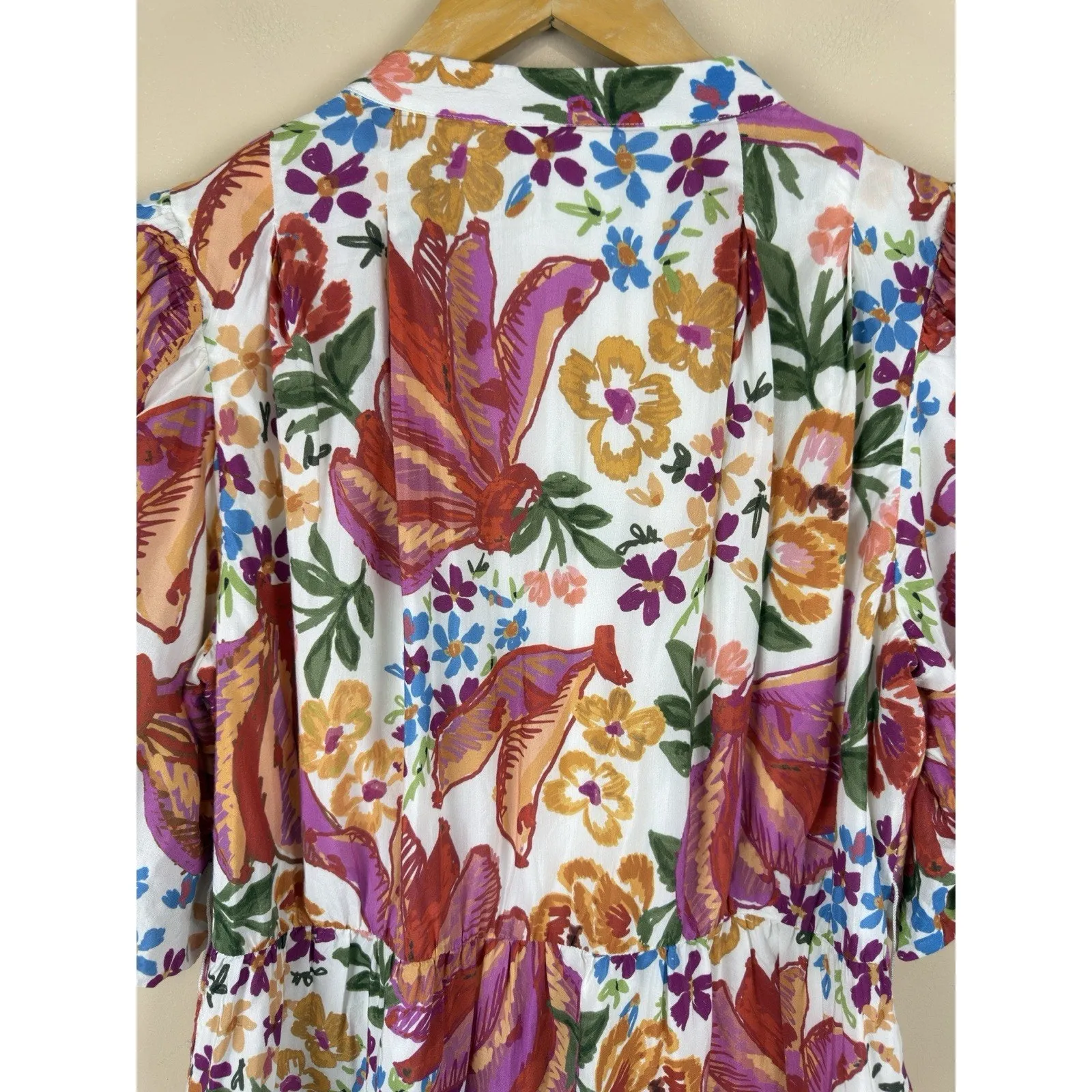 Farm Rio Spring Bananas Mini Dress Women’s Size L Floral Print with Puff Sleeves - Image 10