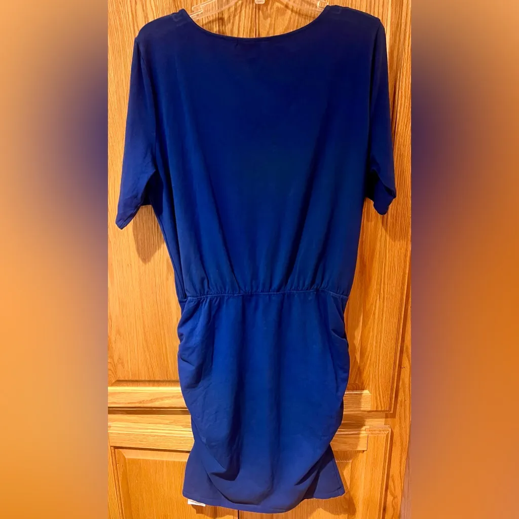 Michael Stars Boatneck Elbow Sleeve Stretch Ruched Dress in Mosaic Blue Size XL‎ - Image 15