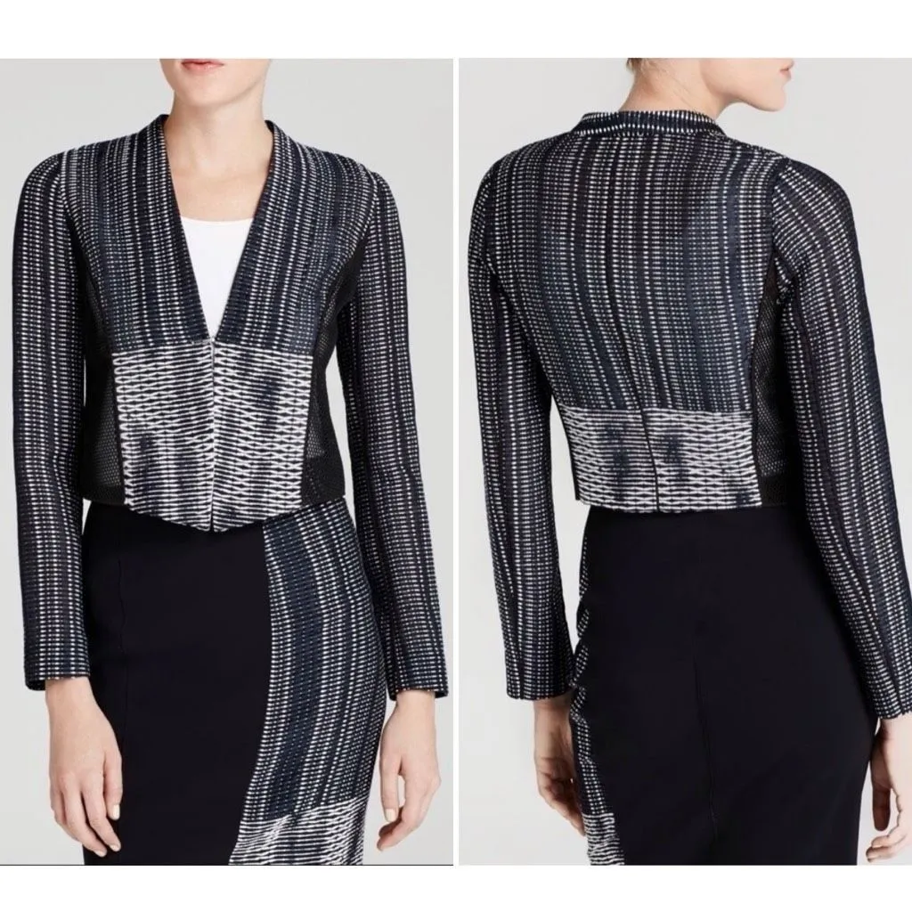 Elie Tahari Sydney Jacket Blue Black Tweed Pieced Mesh Blazer $468 M - Image 2