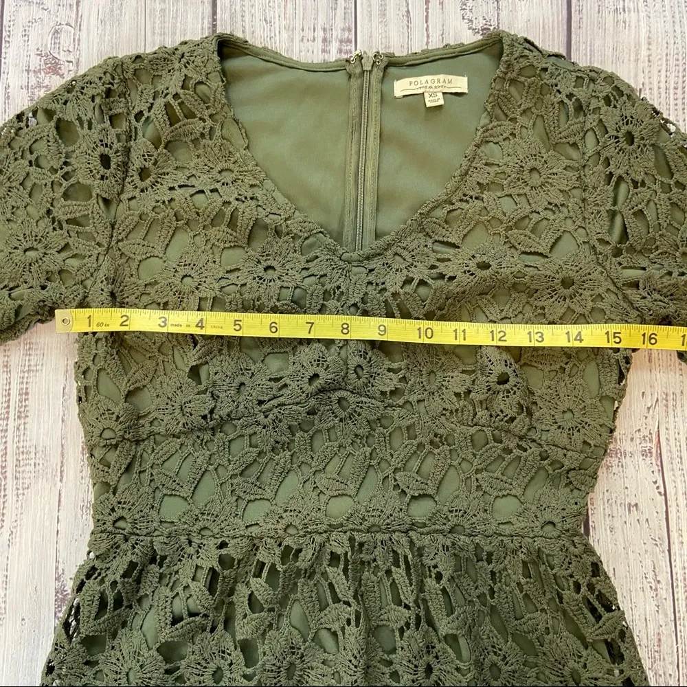 Polagram Green Lace Dress. Size XSmall. EUC - Image 6