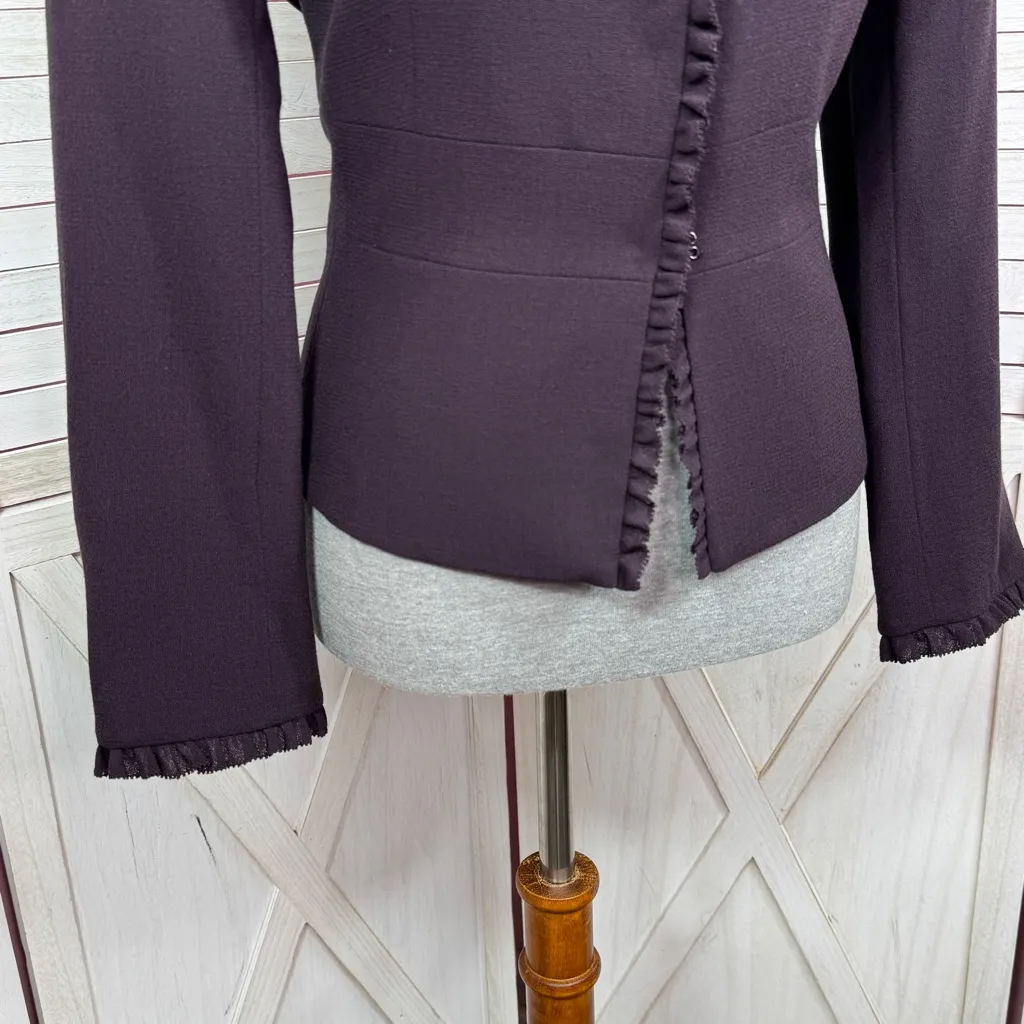 Nipon Boutique Ruffle Trim Wool Blazer Jacket Plum Purple Size 8 - Image 6