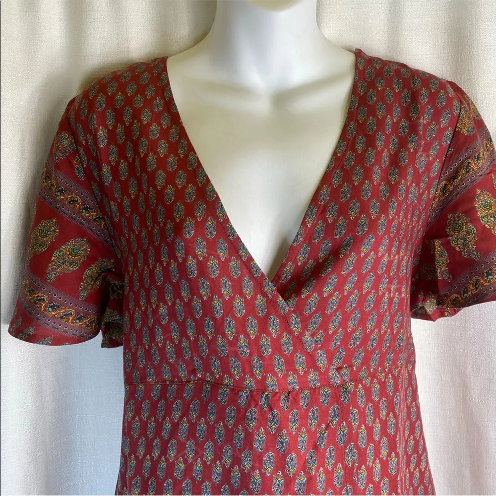 Raga Avah Floral Faux Boho Wrap Mini Dress color Wine size LARGE BRAND New - Image 12