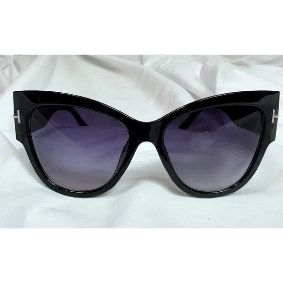 Chic Blue Light Blocking Cat Eye Retro Sunglasses Gradient Lenses Black - Image 2