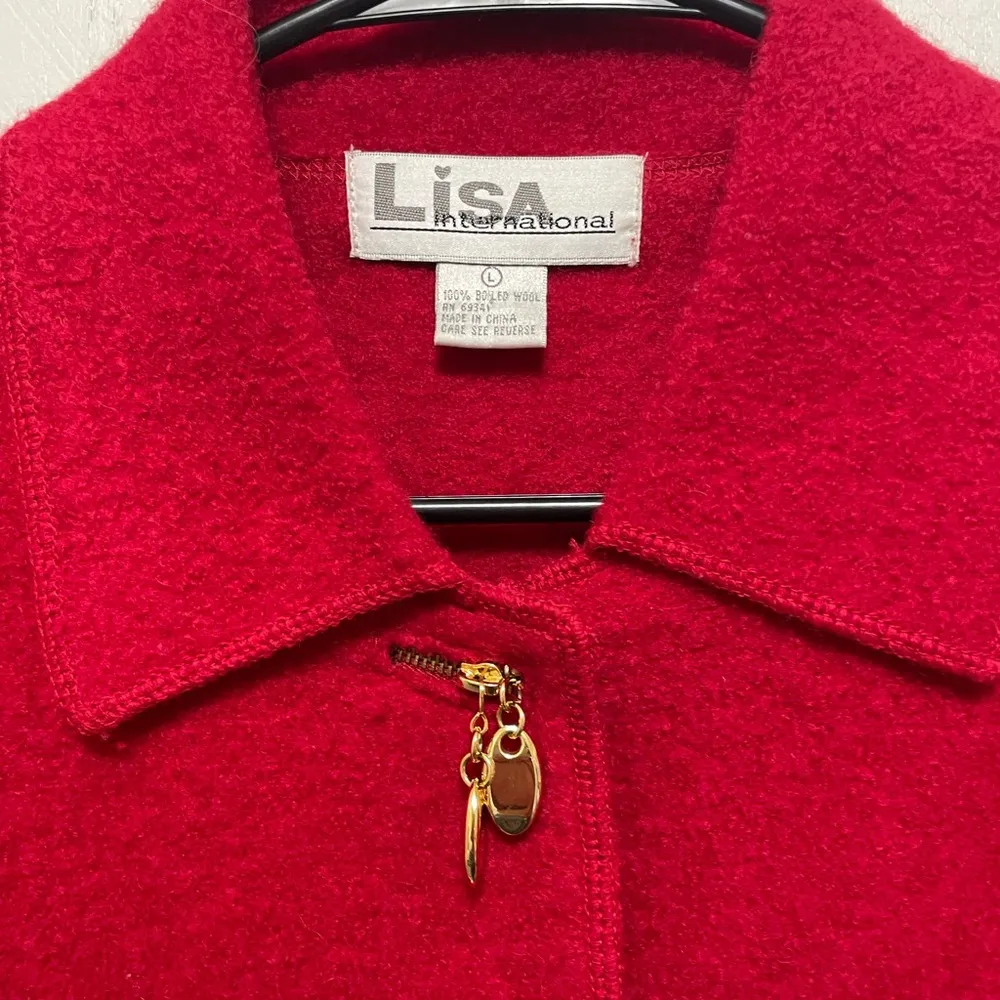 Lisa International Vintage Red and Gold 100% Wool Jacket sz Large - Image 3