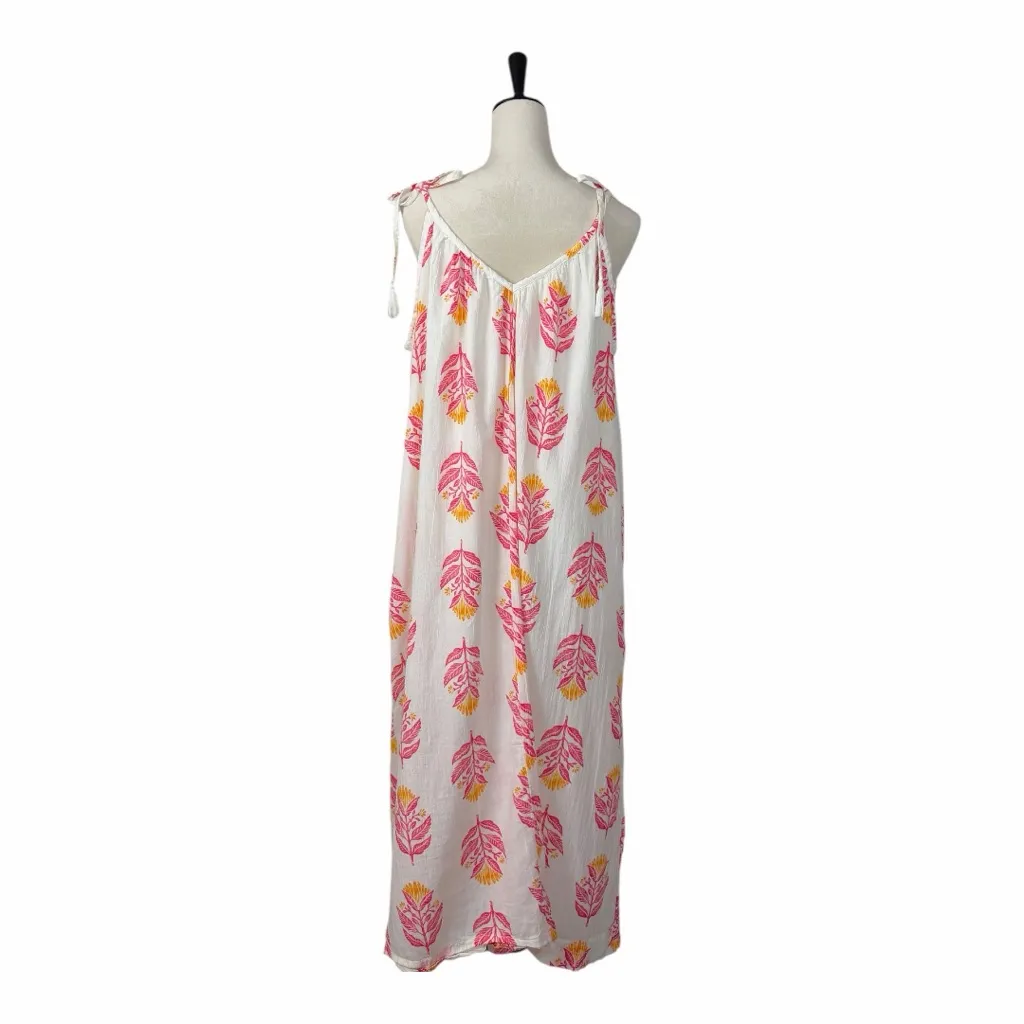 Old Navy Cotton Maxi Dress Sleeveless V-neck White Pink Floral Women Size Large - Image 5