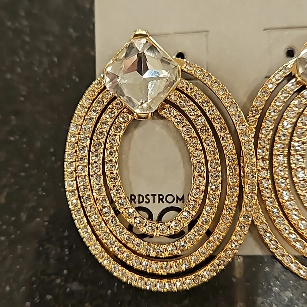 💕NORDSTROM RACK💕 Crystal Pavé Front Drop Earrings ~ Gold Clear NWT - Image 5