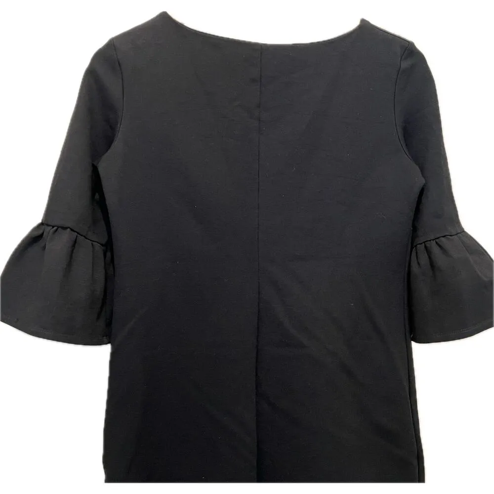 OODJI Little Black Dress Sz MED 3/4 Bell Sleeve Stretch Pullover Simple LBD - Image 2