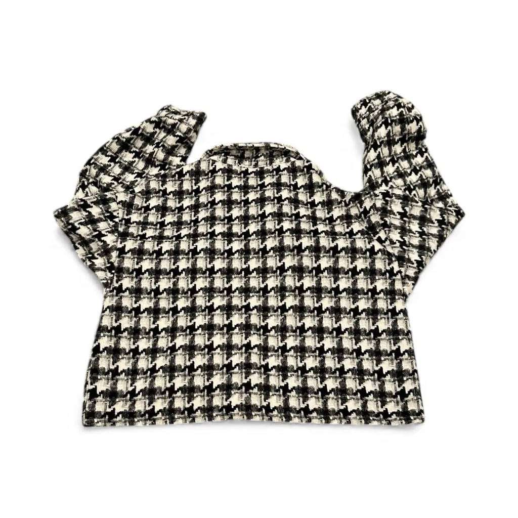 ANTHRO Sadie & Sage Houndstooth Black White Crop Jacket Boxy Snap Front Size L Gray Size L - Image 4