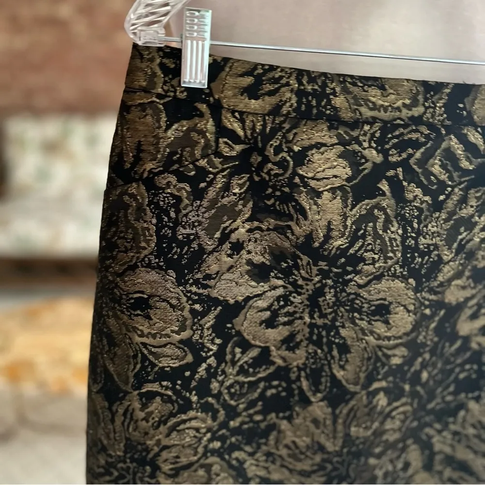 NWT Calvin Klein Skirt Black Gold Metallic Jacquard Pencil Skirt 8 Cocktail Glam - Image 4