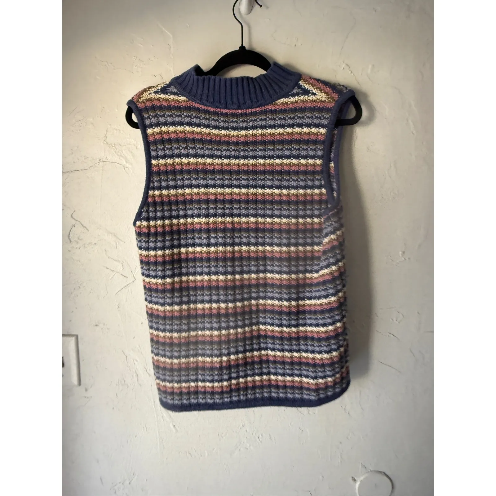 Christopher Banks Vintage Y2k Womens XL Striped Knit Vest Blue Cottage Grandma - Image 8