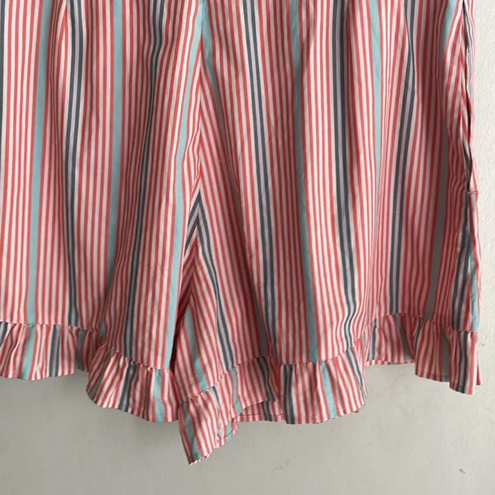 SEE BY CHLOÉ Neo Janis Striped Cotton Poplin Frill Shorts Red Multicolored - Image 7