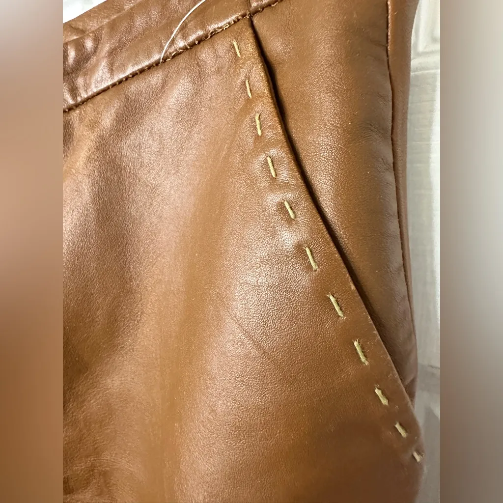 Vintage Fabiani Carmel Leather Pants Brown Size 30 - Image 4