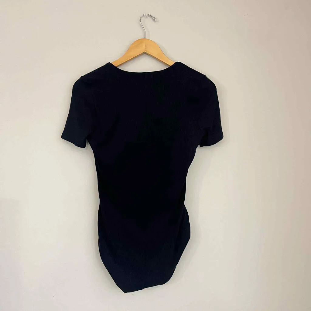 Soma Black Short Sleeve V Neck Ribbed Bodysuit Size Small - Image 4