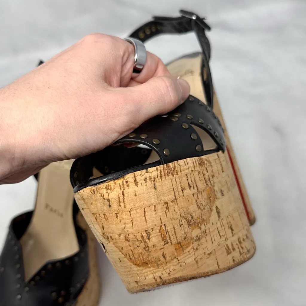 Christian Louboutin Super Dombasle Studded Leather Cork Platform Sandal Heels - Image 7