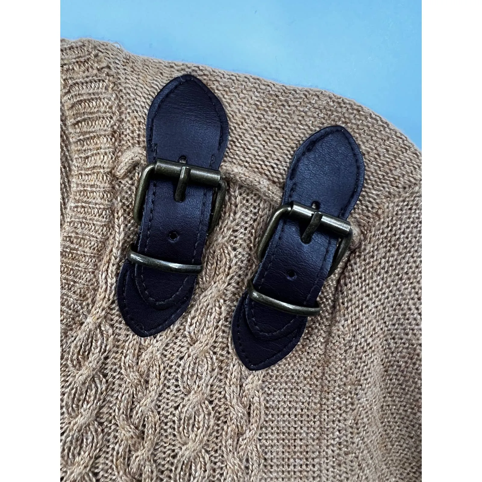 Tommy Hilfiger Women's Sweater Medium Cable Knit Pullover Stretch Buckles‎ Brown - Image 5