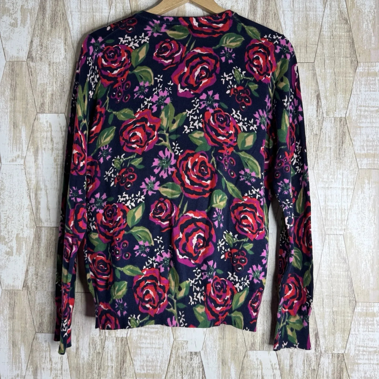 Lands End Sweater Cardigan‎ Size M 10-12 Cottagecore Romance Rose Supima Cotton - Image 6