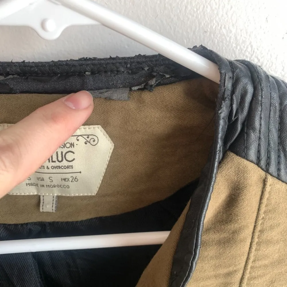 Zara Trafaluc Light Brown & Black Faux Leather Moto Jacket - Image 6