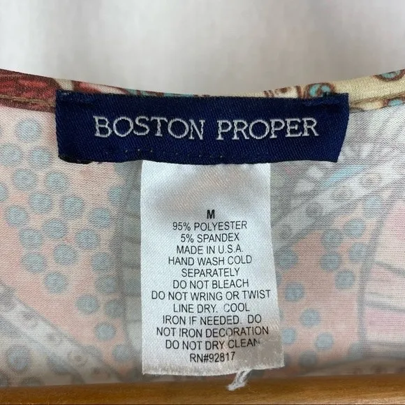 Boston Proper Print Woven Belt Waist 3/4 Sleeve Tunic Top M - Image 4