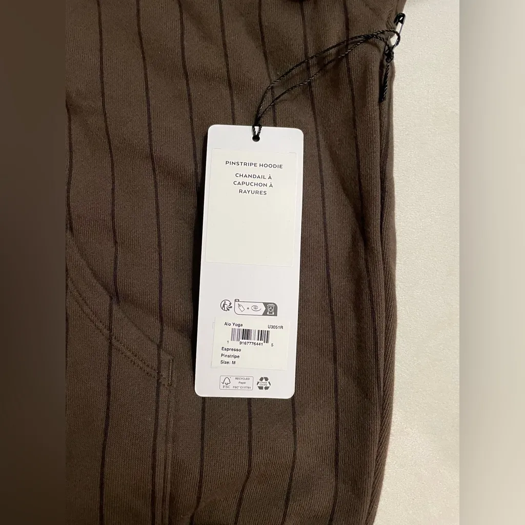 ALO Yoga NWT Pinstripe Hoodie Sweatshirt in Expresso Size M - Image 7
